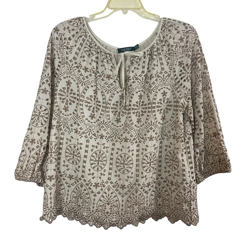 Lauren Ralph Lauren cotton eyelet raglan sleeve top. Size XL GUC to EUC - Picture 10 of 12